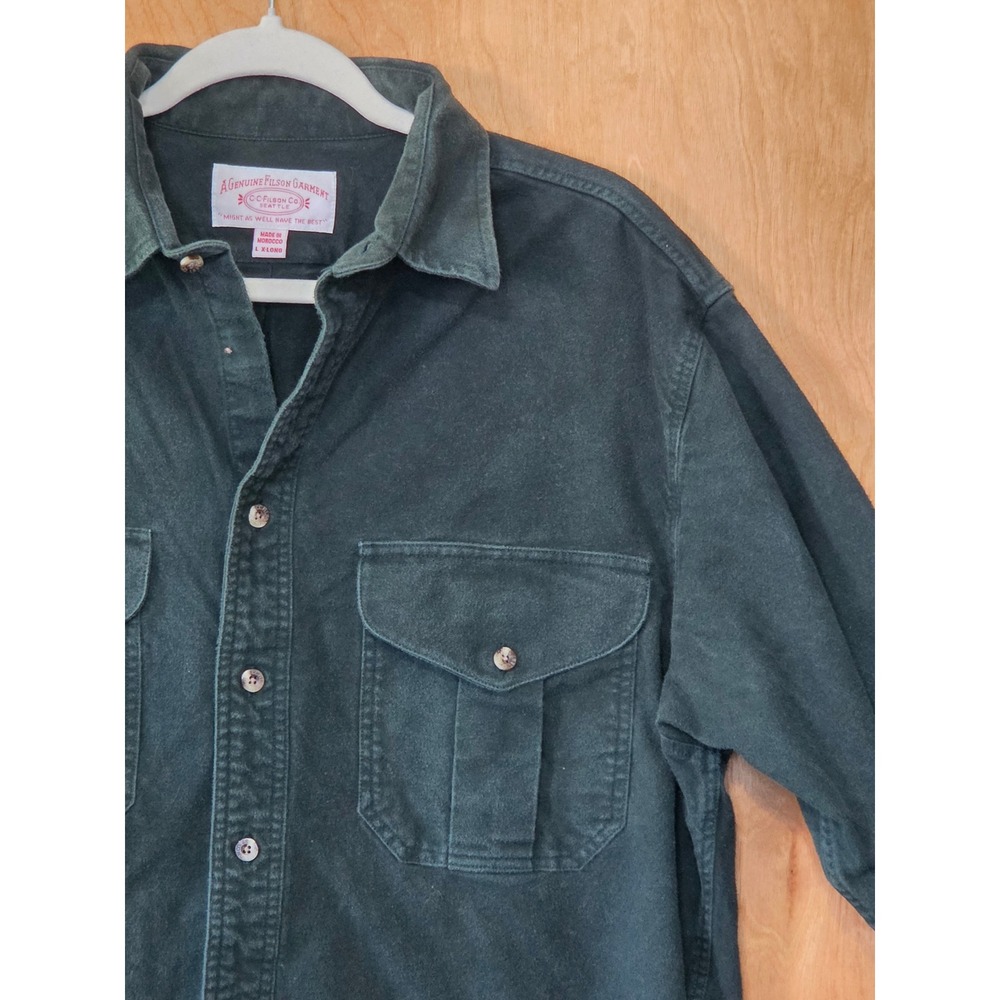 Filson Northwest Camp Shirt Mens L X-Long Green Moleskin Cotton Button Down